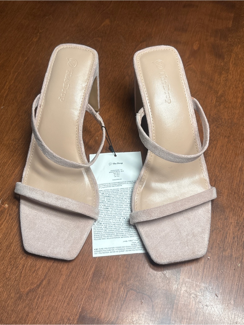 The Drop Women's Blush Suede Square-Toe Slide Heels